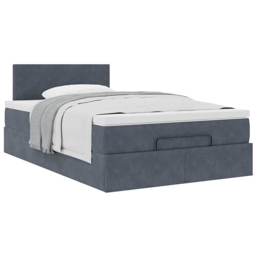 Storage Bed Frame with Mattress Set Lift Platform Dark Grey King Single Velvet - Image 5