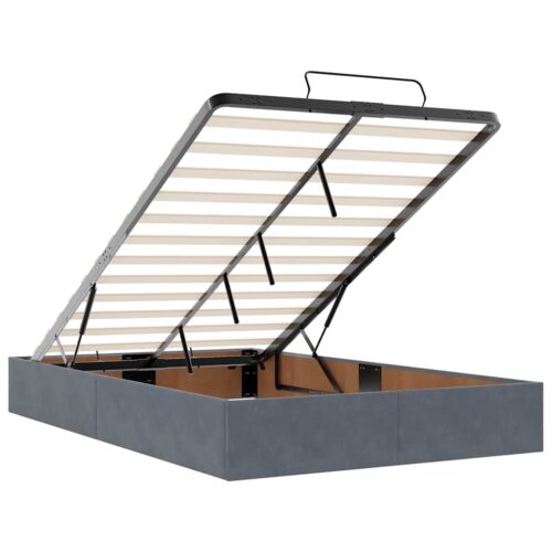Storage Bed Frame with Mattress Set Lift Platform Dark Grey King Single Velvet - Image 12