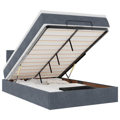 Storage Bed Frame with Mattress Set Lift Platform Dark Grey King Single Velvet - Image 13