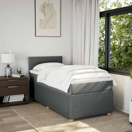 Bed Frame with Mattress Set Spring Box Base Light Grey King Single Fabric - Image 4