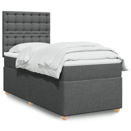 Bed Frame with Mattress Set Spring Box Base Dark Grey King Single Fabric - Image 2