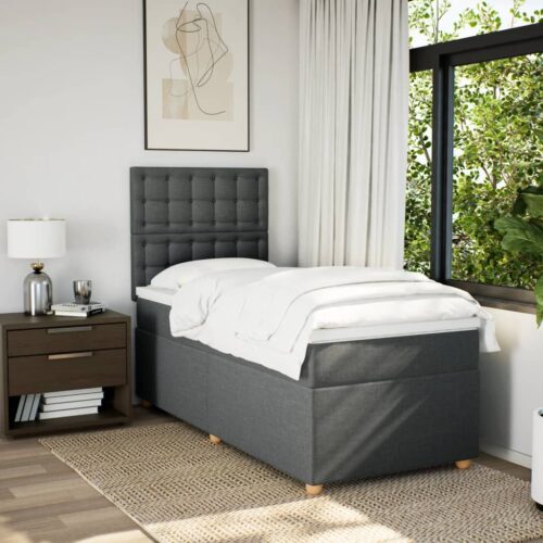 Bed Frame with Mattress Set Spring Box Base Dark Grey King Single Fabric - Image 3