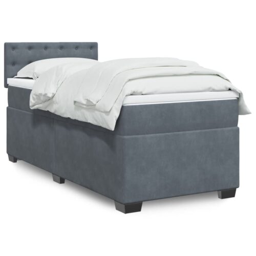 Bed Frame with Mattress Set Spring Box Base Dark Grey King Single Fabric - Image 2