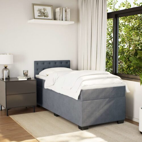 Bed Frame with Mattress Set Spring Box Base Dark Grey King Single Fabric - Image 3