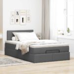 Storage Bed Frame with Mattress Set Lift Under Base Dark Grey King Single Fabric