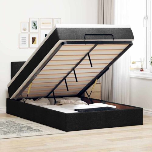 Storage Bed Frame with Mattress Set Lift Base Platform Black King Single Fabric