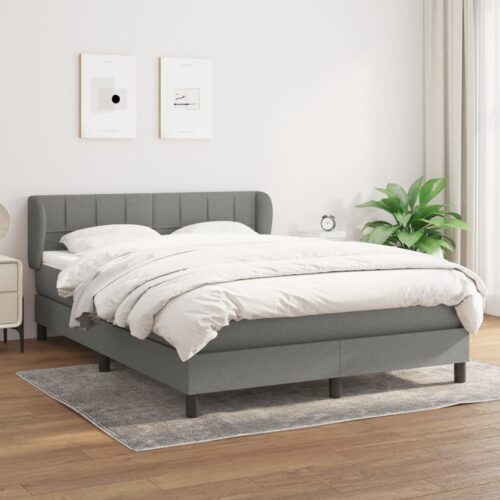 Bed Frame with Mattress Set Spring Base Dark Grey 137x187cm Double Size Fabric - Image 3