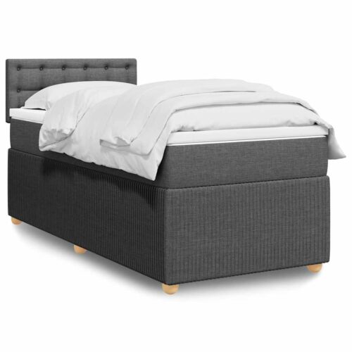 Bed Frame with Mattress Set Spring Box Base Dark Grey King Single Fabric - Image 2