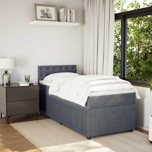 Bed Frame with Mattress Set Spring Box Base Dark Grey King Single Fabric - Image 3