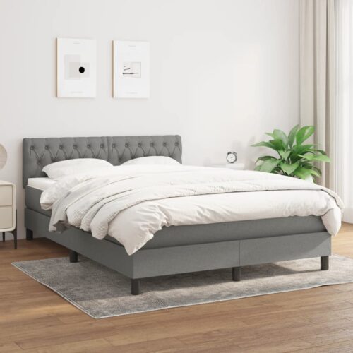 Bed Frame with Mattress Set Spring Base Dark Grey 137x187cm Double Size Fabric - Image 3