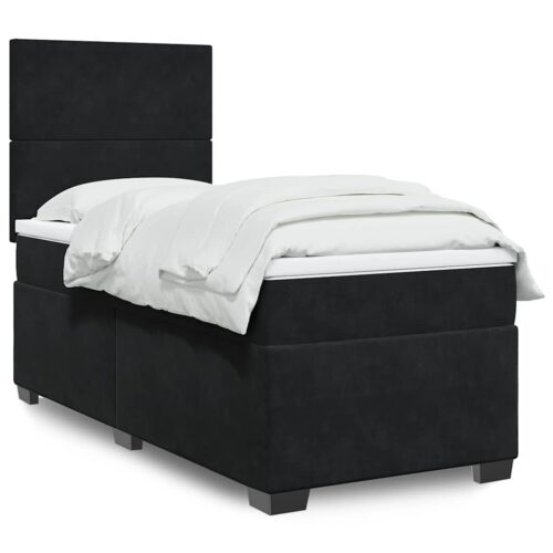 Bed Frame with Mattress Set Spring Box Base Black King Single Velvet - Image 2