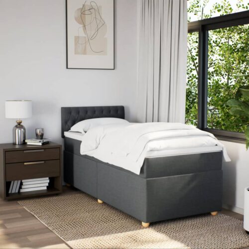 Bed Frame with Mattress Set Spring Box Base Dark Grey King Single Fabric - Image 4
