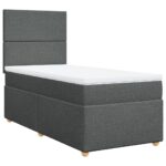 Bed Frame with Mattress Set Spring Box Base Dark Grey King Single Fabric