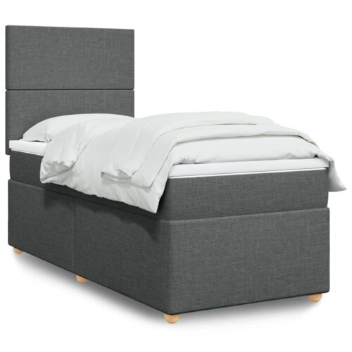 Bed Frame with Mattress Set Spring Box Base Dark Grey King Single Fabric - Image 2