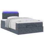 LED Lights Storage Bed Frame with Mattress Set Base Dark Grey King Single Velvet