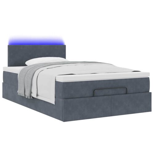 LED Lights Storage Bed Frame with Mattress Set Base Dark Grey King Single Velvet