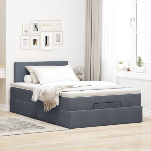 LED Lights Storage Bed Frame with Mattress Set Base Dark Grey King Single Velvet - Image 4