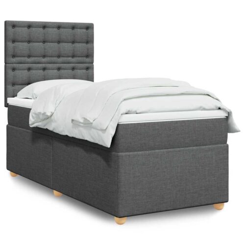 Bed Frame with Mattress Set Spring Box Base Dark Grey King Single Fabric - Image 2