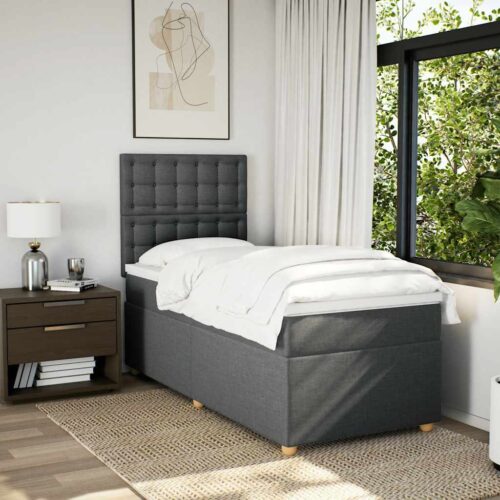 Bed Frame with Mattress Set Spring Box Base Dark Grey King Single Fabric - Image 5