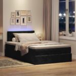 LED Lights Storage Bed Frame with Mattress Set Lift Base Black King Single Velvet