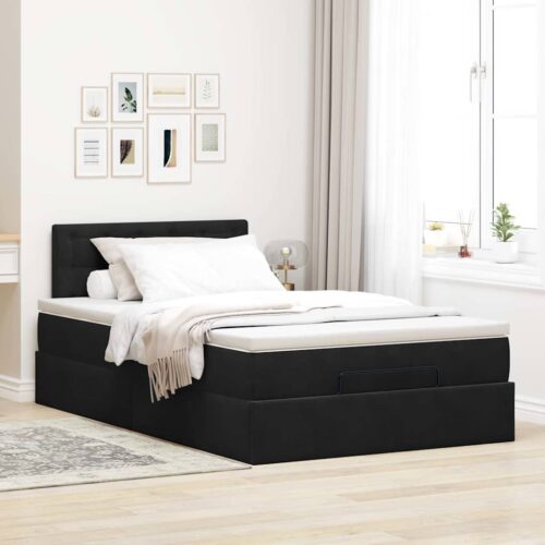 LED Lights Storage Bed Frame with Mattress Set Lift Base Black King Single Velvet - Image 4