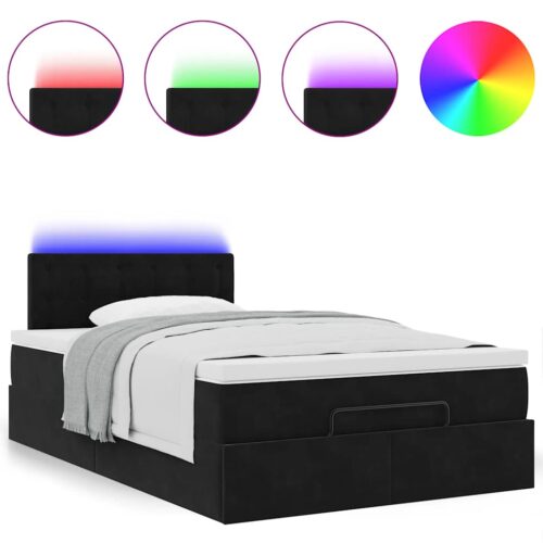 LED Lights Storage Bed Frame with Mattress Set Lift Base Black King Single Velvet - Image 5