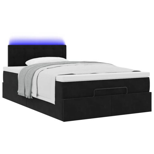 LED Lights Storage Bed Frame with Mattress Set Lift Base Black King Single Velvet - Image 6