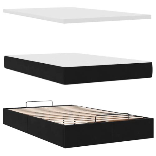 LED Lights Storage Bed Frame with Mattress Set Lift Base Black King Single Velvet - Image 9
