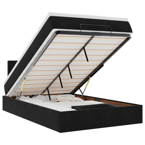 LED Lights Storage Bed Frame with Mattress Set Lift Base Black King Single Velvet - Image 13