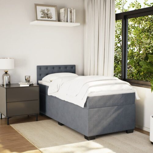 Bed Frame with Mattress Set Spring Box Base Dark Grey King Single Fabric - Image 4
