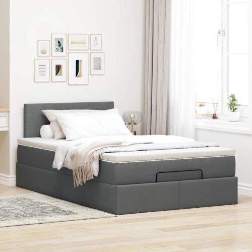 LED Lights Storage Bed Frame with Mattress Set Base Dark Grey King Single Fabric - Image 4