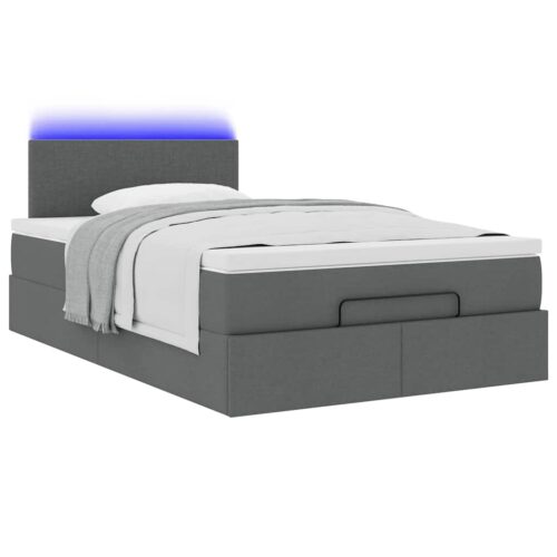 LED Lights Storage Bed Frame with Mattress Set Base Dark Grey King Single Fabric - Image 6