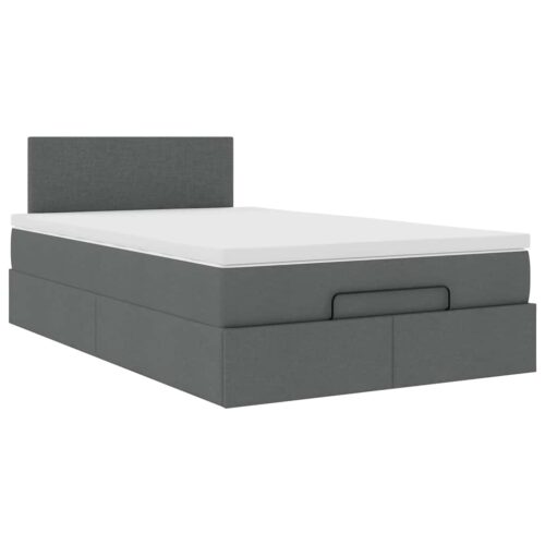 LED Lights Storage Bed Frame with Mattress Set Base Dark Grey King Single Fabric - Image 7