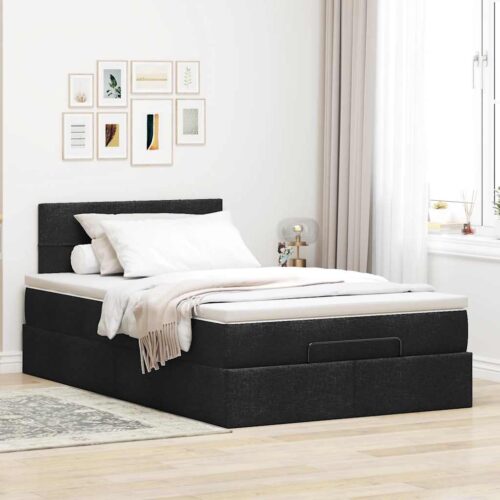 LED Lights Storage Bed Frame with Mattress Set Lift Base Black King Single Fabric - Image 4