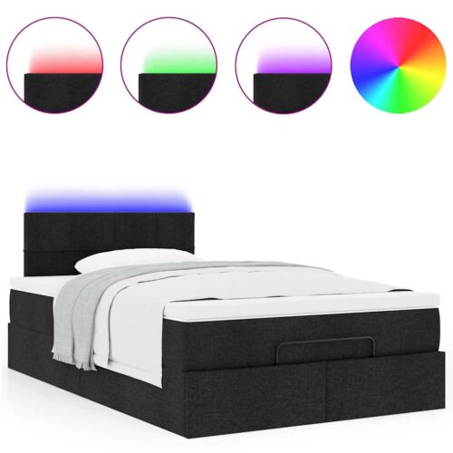 LED Lights Storage Bed Frame with Mattress Set Lift Base Black King Single Fabric