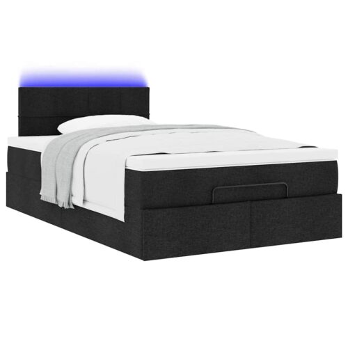 LED Lights Storage Bed Frame with Mattress Set Lift Base Black King Single Fabric - Image 6