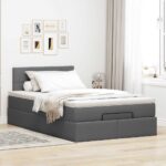 Storage Bed Frame with Mattress Set Lift Under Base Dark Grey King Single Fabric