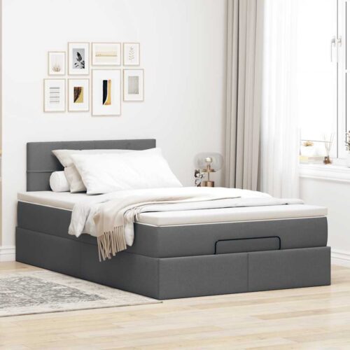 Storage Bed Frame with Mattress Set Lift Under Base Dark Grey King Single Fabric