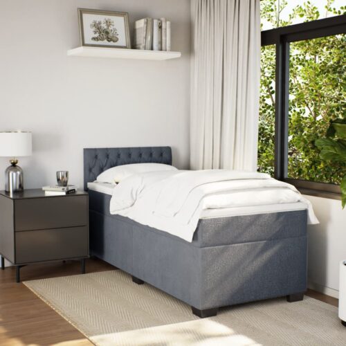 Bed Frame with Mattress Set Spring Box Base Dark Grey King Single Fabric - Image 3
