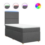 Bed Frame with Mattress Set Spring Box Base Dark Grey King Single Fabric