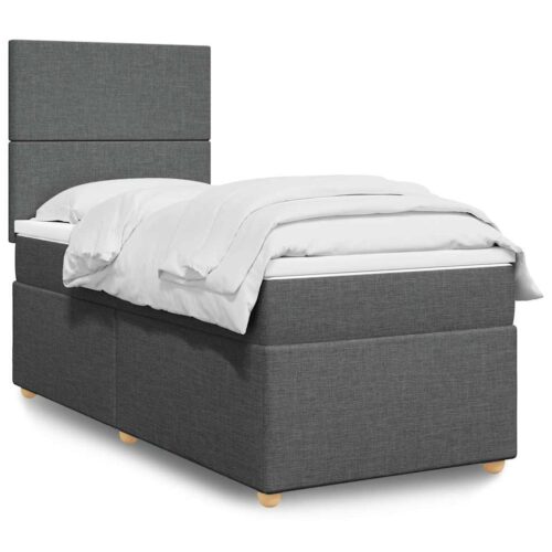 Bed Frame with Mattress Set Spring Box Base Dark Grey King Single Fabric - Image 2