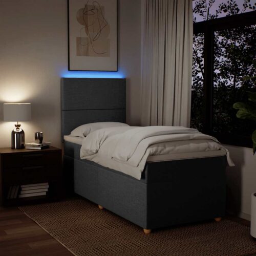 Bed Frame with Mattress Set Spring Box Base Dark Grey King Single Fabric - Image 4