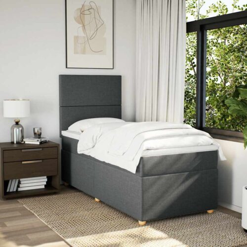 Bed Frame with Mattress Set Spring Box Base Dark Grey King Single Fabric - Image 5