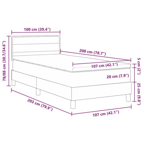 Box Spring Bed Striped with Headboard White 203 x 107 x 88cm - Image 12