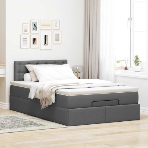 Storage Bed Frame with Mattress Set Lift Under Base Dark Grey King Single Fabric - Image 3