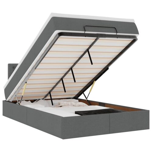 Storage Bed Frame with Mattress Set Lift Under Base Dark Grey King Single Fabric - Image 13