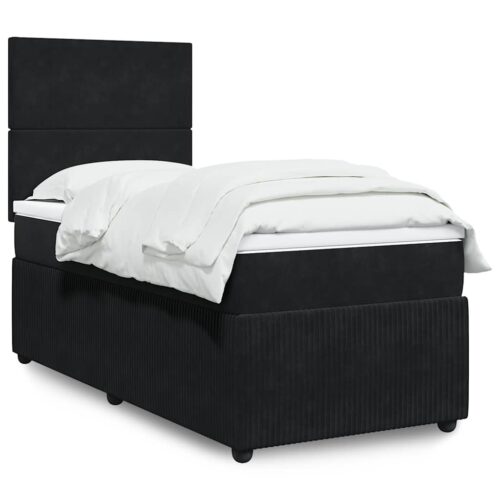 Bed Frame with Mattress Set Spring Box Base Black King Single Velvet - Image 2