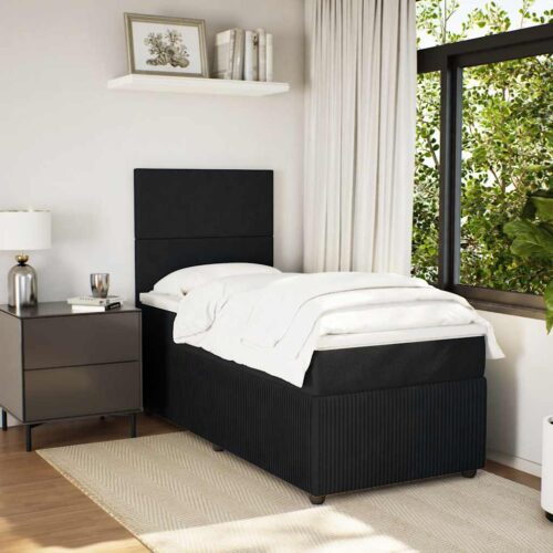 Bed Frame with Mattress Set Spring Box Base Black King Single Velvet - Image 3