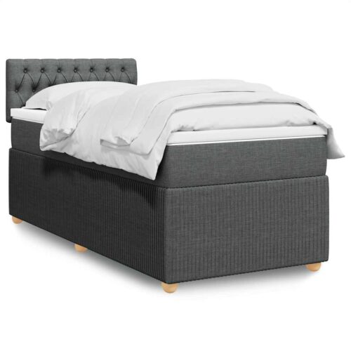 Bed Frame with Mattress Set Spring Box Base Dark Grey King Single Fabric - Image 2