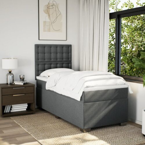 Bed Frame with Mattress Set Spring Box Base Dark Grey King Single Fabric - Image 3